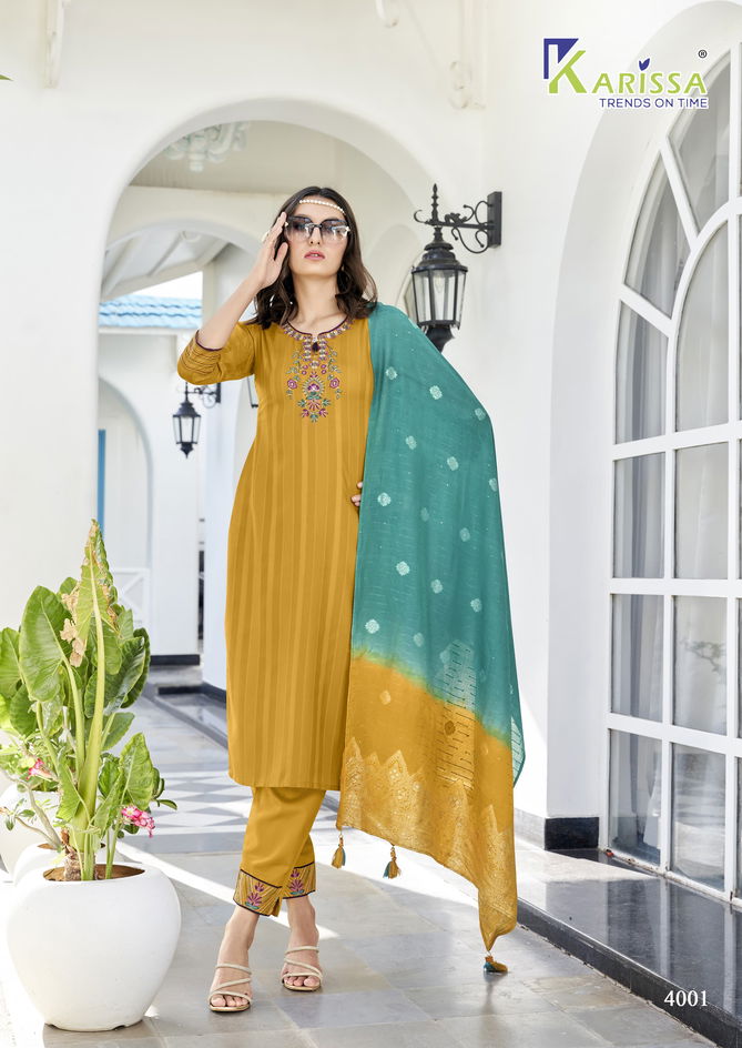 Opel Vol 4 By Karissa Viscose Rayon Weaving Kurti With Bottom Dupatta Wholesale Shop In Surat